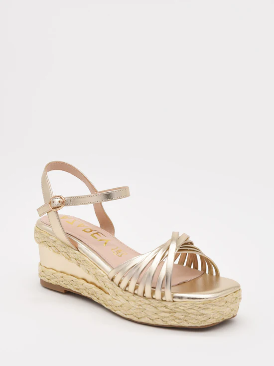 Sandalias de cuña doradas con plataforma tejida - AZAREY - Imagen 2
