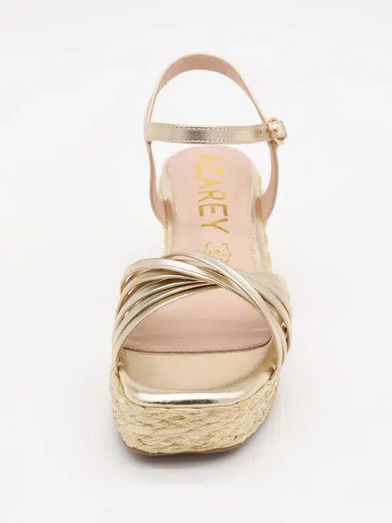 Sandalias de cuña doradas con plataforma tejida - AZAREY - Imagen 3