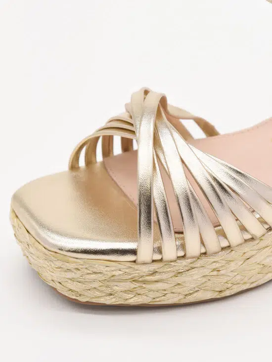 Sandalias de cuña doradas con plataforma tejida - AZAREY - Imagen 4